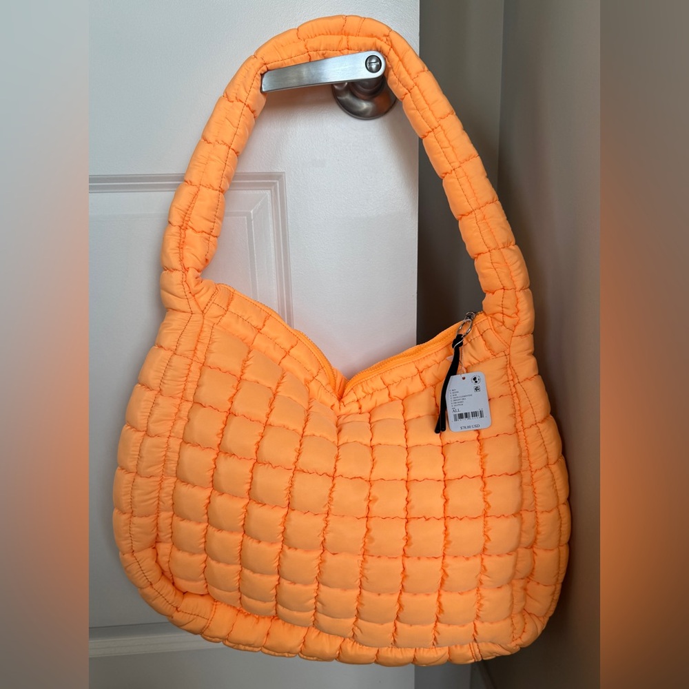 🍊 NWT! | FP Movement by Free People | Quilted Carryall Tote Bag Neon Clementine - Picture 2 of 16